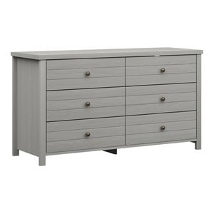 hillsdale harmony 6-drawer farmhouse wood bedroom/livingroom dresser in gray