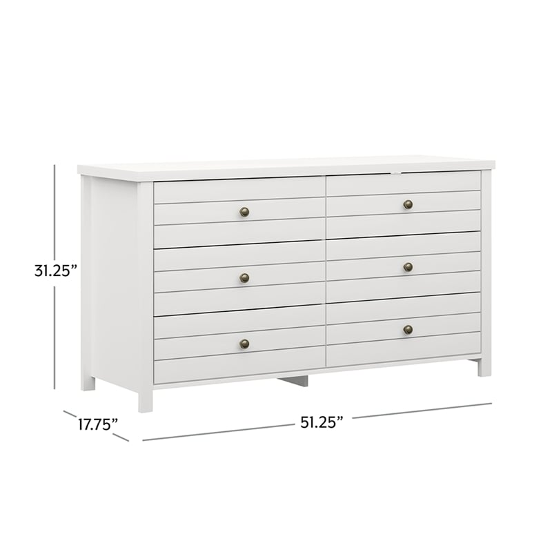 Hillsdale Harmony 6-Drawer Coastal Wood Bedroom Dresser in White