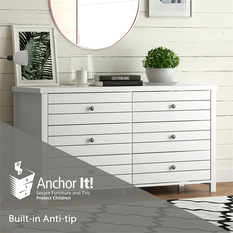 Hillsdale Harmony 6-Drawer Coastal Wood Bedroom Dresser in White