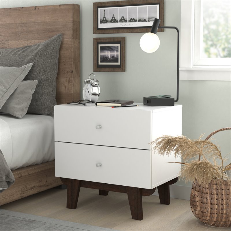 Hillsdale Kincaid 2-Drawer Modern Wood Nightstand in Matte White