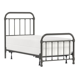 hillsdale kirkland farmhouse metal twin bed with spindles in gray