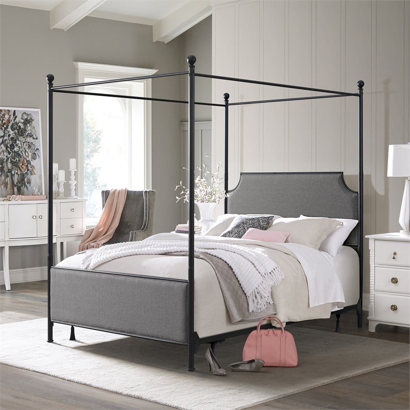Hillsdale McArthur Metal/Fabric Upholstered Queen Canopy Bed in Black