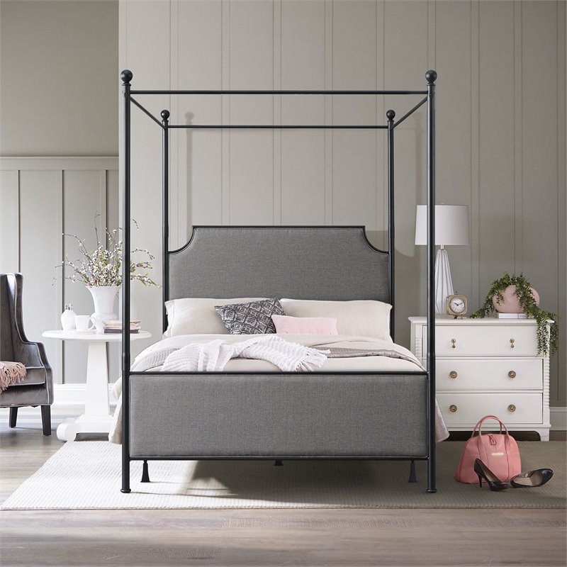 Hillsdale McArthur Metal/Fabric Upholstered Queen Canopy Bed in Black