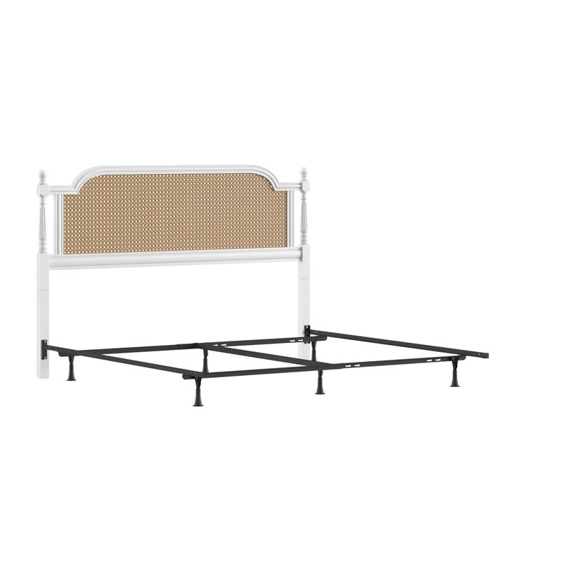 Hillsdale Melanie Coastal Wood and Cane King Headboard with Frame in White