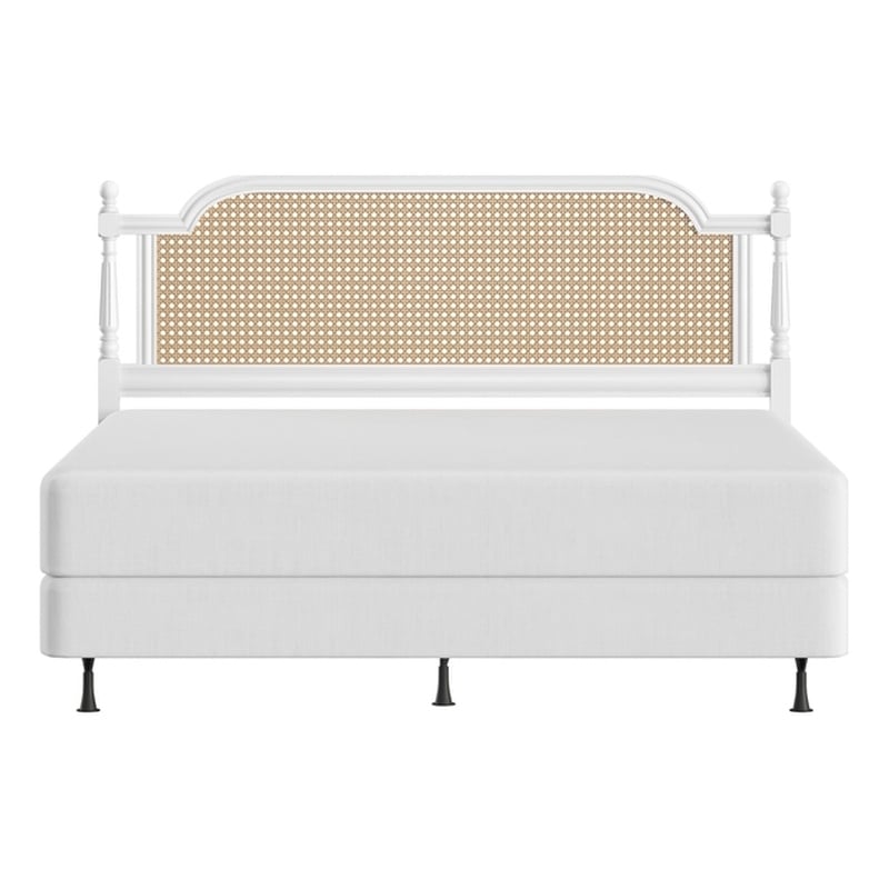 Hillsdale Melanie Coastal Wood and Cane King Headboard with Frame in White