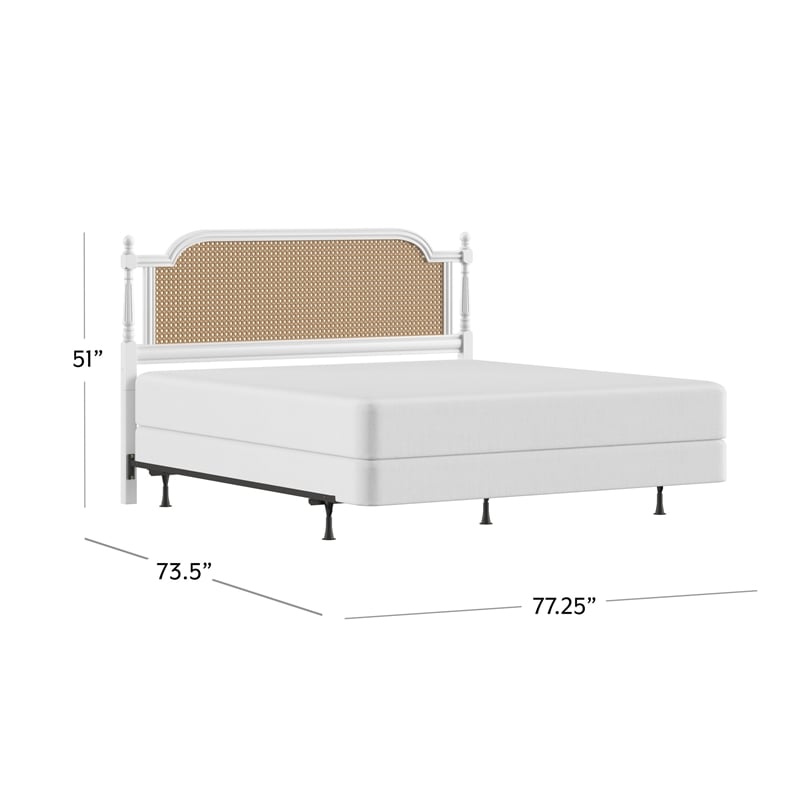 Hillsdale Melanie Coastal Wood and Cane King Headboard with Frame in White