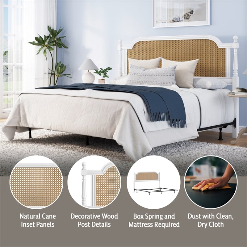 Hillsdale Melanie Coastal Wood and Cane King Headboard with Frame in White