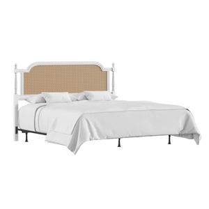 Hillsdale Melanie Coastal Wood and Cane King Headboard with Frame in White