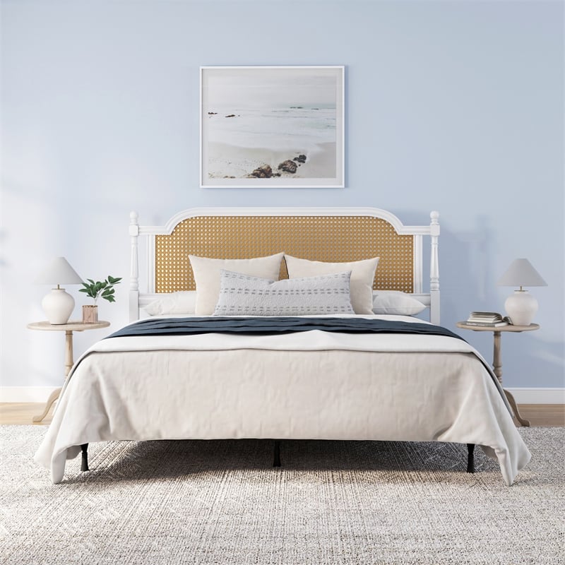 Hillsdale Melanie Coastal Wood and Cane King Headboard with Frame in White
