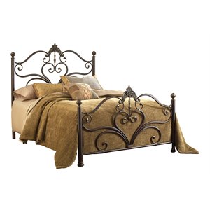 hillsdale newton traditional metal ornate queen bed in antique brown