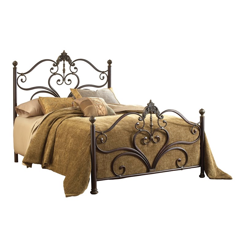 Hillsdale Newton Traditional Metal Ornate King Bed in Antique Brown ...