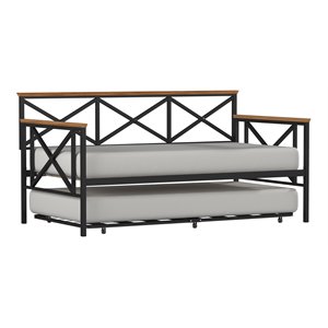 hillsdale ashford mid-century wood/metal twin daybed with trundle in black