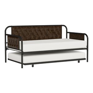 hillsdale jaywick mid-century metal/faux leather twin daybed w/ trundle in black