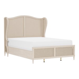 hillsdale sausalito coastal wood queen bed with wing back in antique white