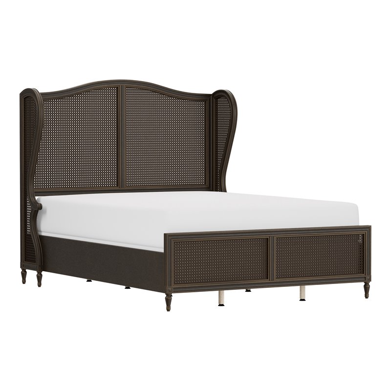 Hillsdale Sausalito Transitional Wood Queen Bed with Wing Back in Bronze