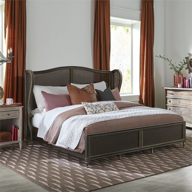 Hillsdale Sausalito Transitional Wood King Bed with Wing Back in Bronze