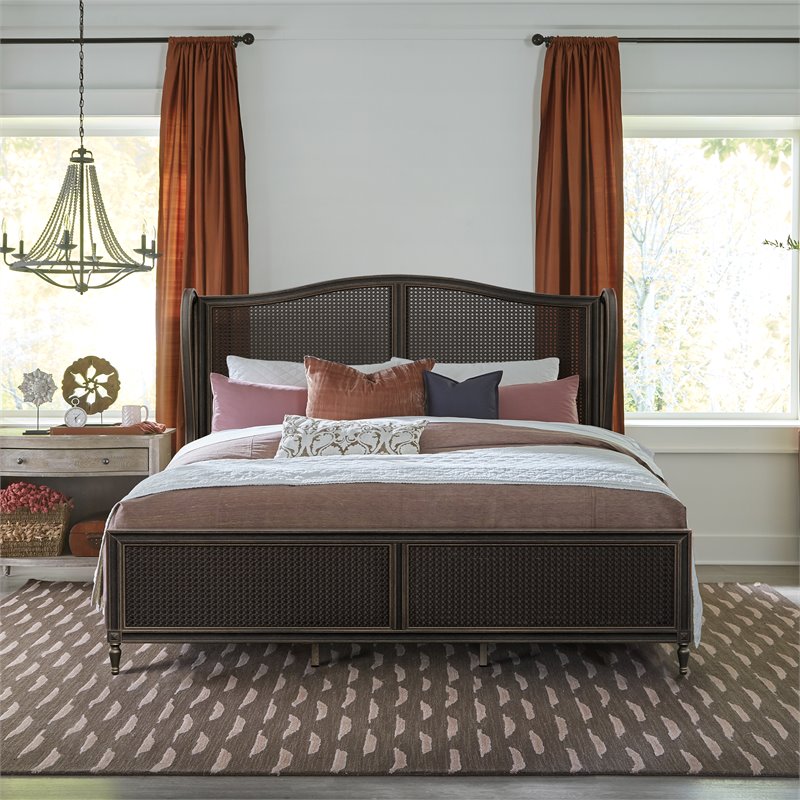 Hillsdale Sausalito Transitional Wood King Bed with Wing Back in Bronze