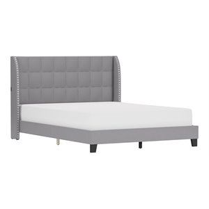 hillsdale buchanan modern wood/fabric upholstered queen platform bed in gray