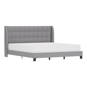 hillsdale buchanan modern wood/fabric upholstered king platform bed in gray