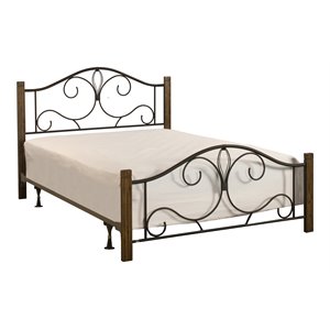 hillsdale destin farmhouse metal and wood full size bed in brown/oak