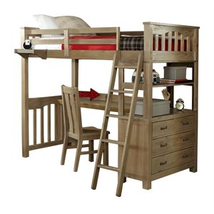 hillsdale highlands wood twin loft bed set for kid bedroom in driftwood