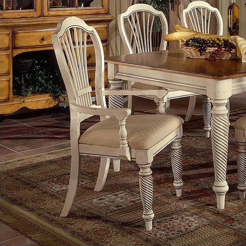 Hillsdale Wilshire Fabric Arm Dining Chair in Antique White (Set of 2) 4508805
