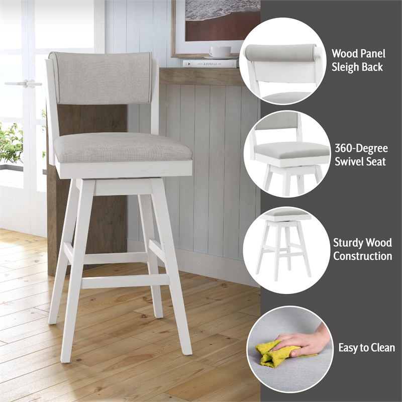 Hillsdale Furniture Clarion Wood and Upholstered Bar Height Swivel Stool White