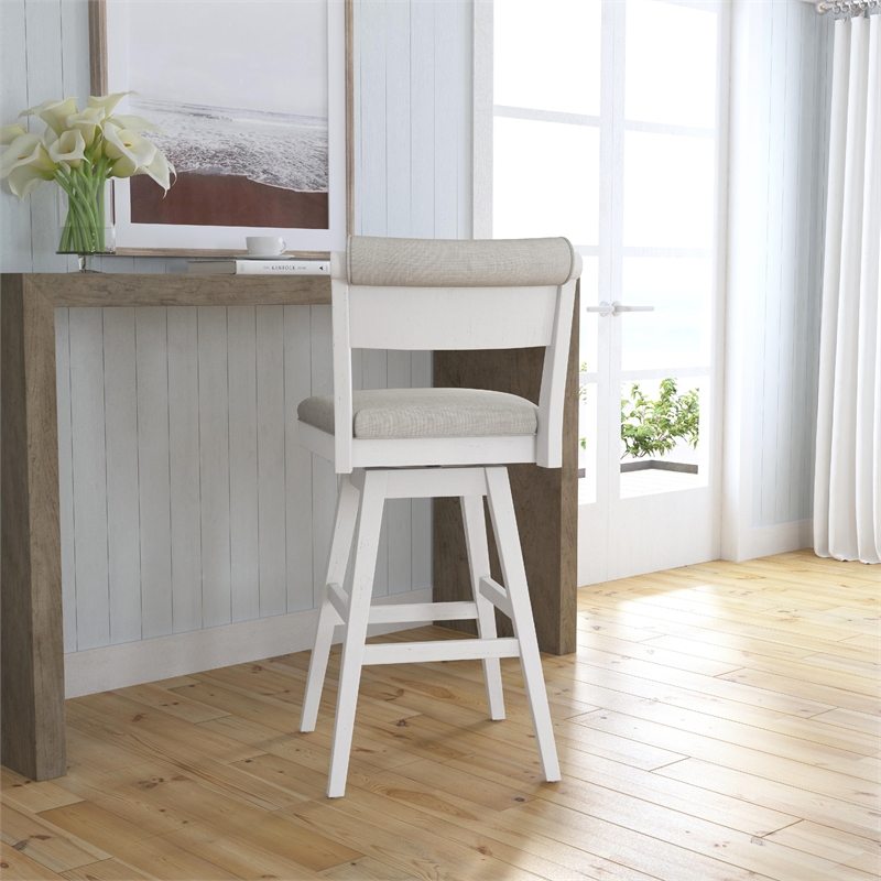 Hillsdale Furniture Clarion Wood and Upholstered Bar Height Swivel Stool White