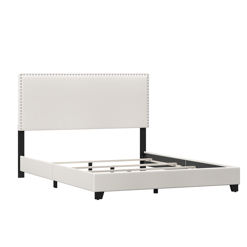 Hillsdale Gayle Nail Head Trim Upholstered Full Bed White Faux Leather