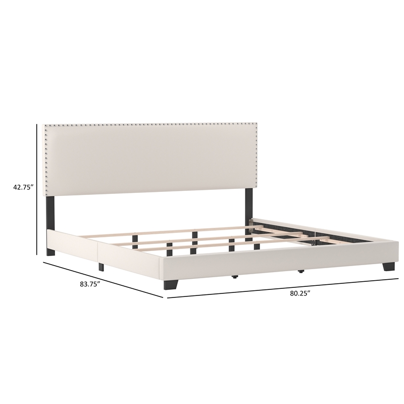Hillsdale Gayle Nail Head Trim Upholstered King Bed White Faux Leather