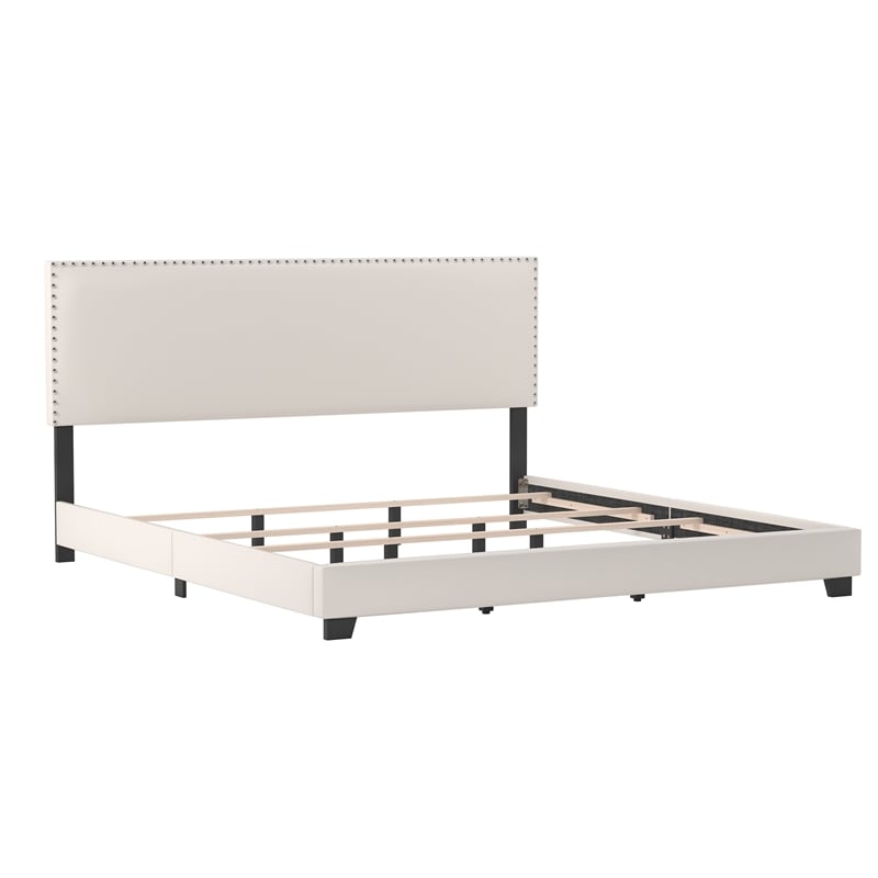 Hillsdale Gayle Nail Head Trim Upholstered King Bed White Faux Leather