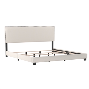 Hillsdale Gayle Nail Head Trim Upholstered King Bed White Faux Leather