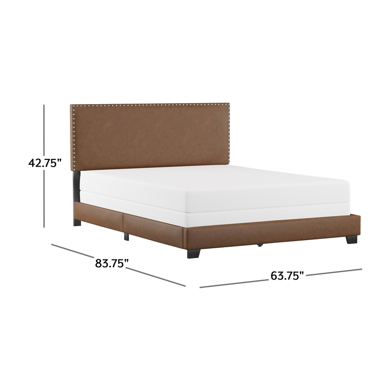 Hillsdale Gayle Nail Head Trim Queen Upholstered Bed Saddle Brown Faux Leather