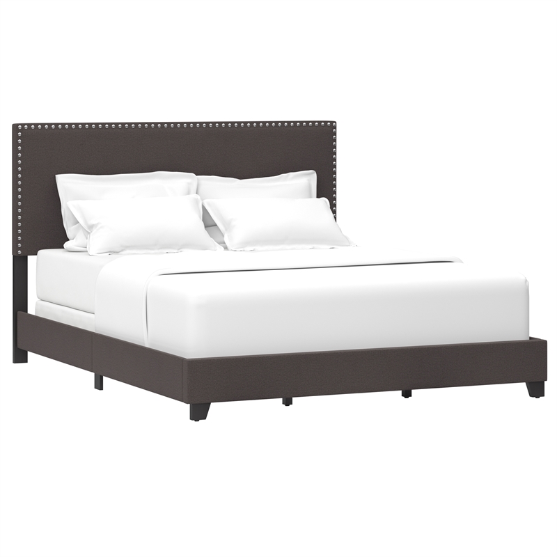 Hillsdale Gayle Nail Head Trim Queen Upholstered Bed Charcoal Gray Faux Leather