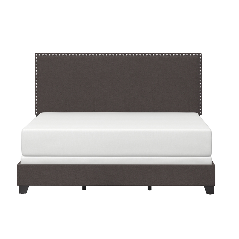 Hillsdale Gayle Nail Head Trim Queen Upholstered Bed Charcoal Gray Faux Leather