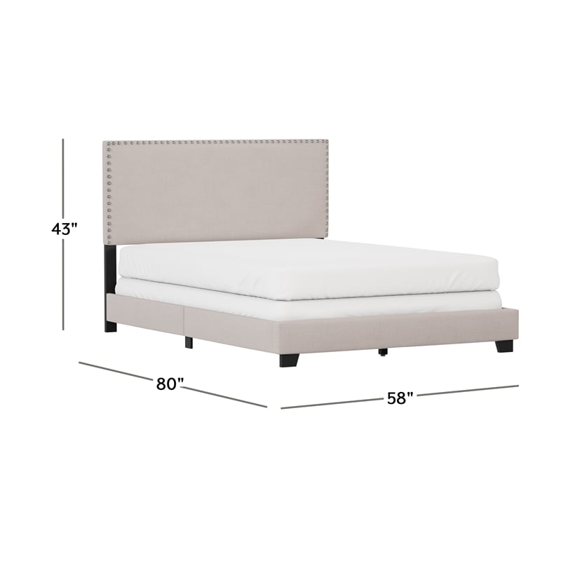 Hillsdale Gayle Nail Head Trim Upholstered Full Bed Gray Fog Fabric