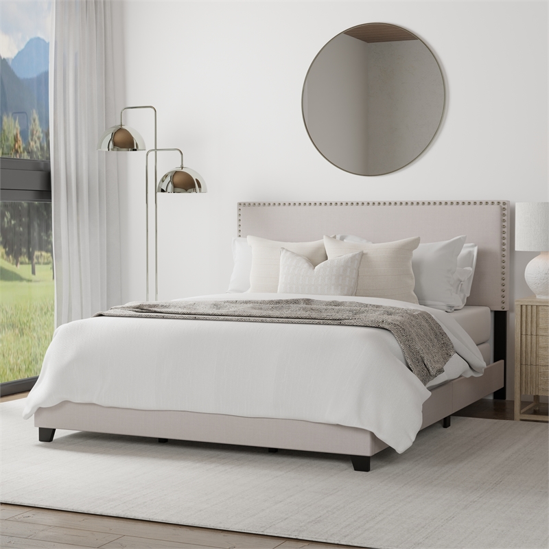 Hillsdale Gayle Nail Head Trim Upholstered Queen Bed Gray Fog Fabric