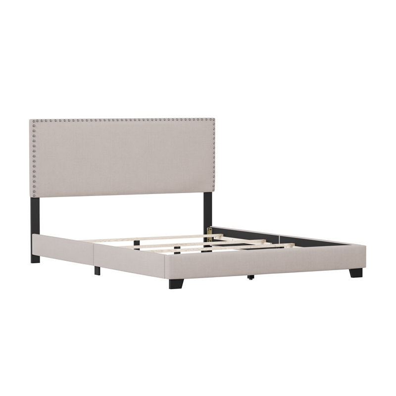 Hillsdale Gayle Nail Head Trim Upholstered Queen Bed Gray Fog Fabric