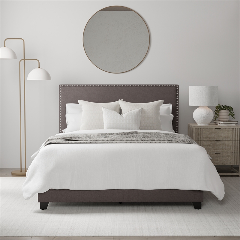 Hillsdale Gayle Nail Head Trim Upholstered Full Bed Gray Charcoal Fabric