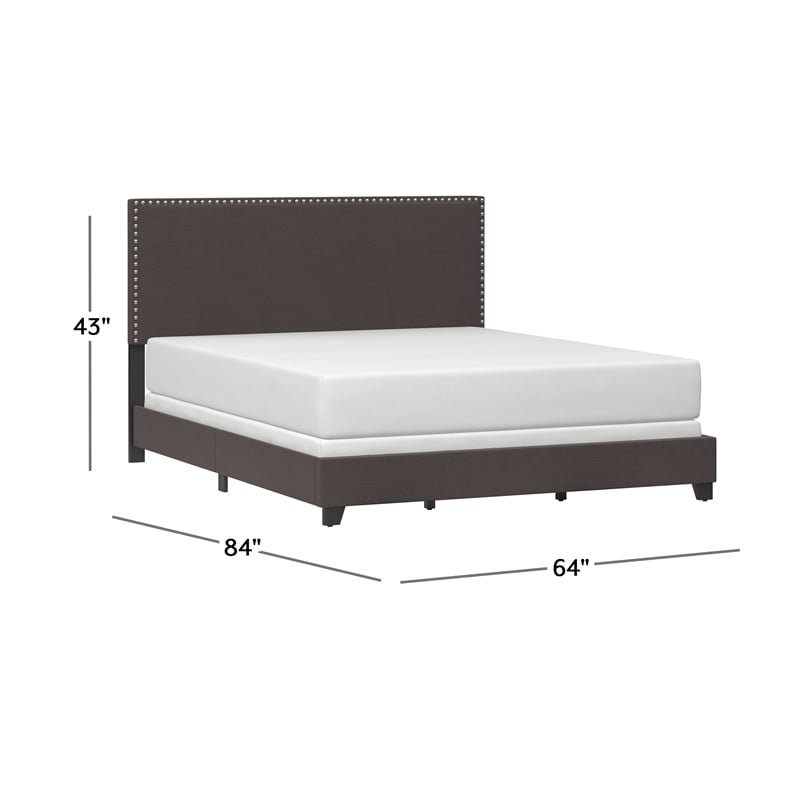 Hillsdale Gayle Nail Head Trim Queen Upholstered Bed Gray Charcoal Fabric