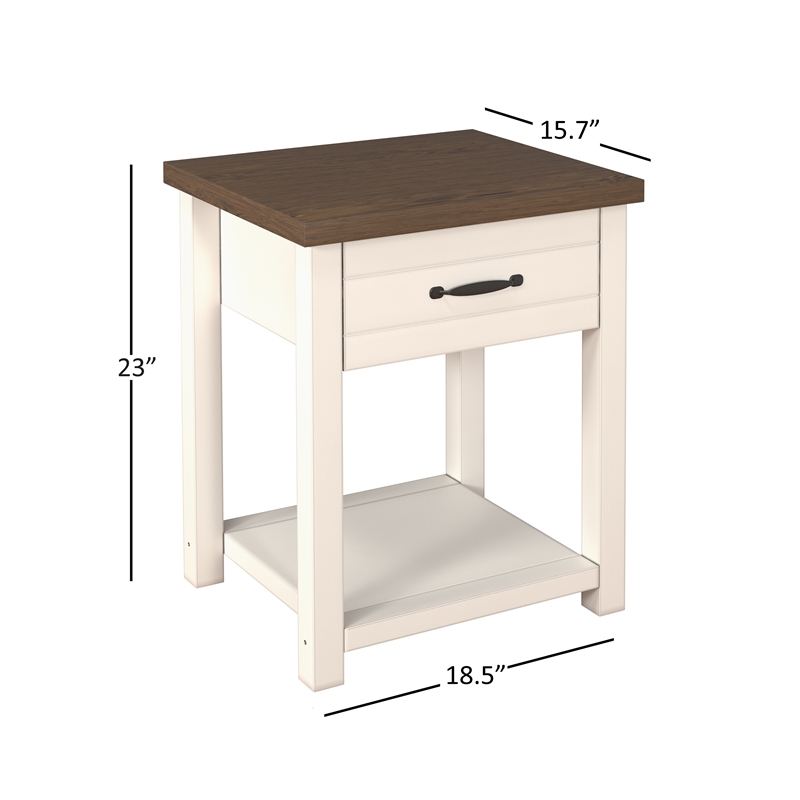 Hillsdale Milligan Wood Nightstand with 1 Drawer and Shelf Set of 2 Ivory