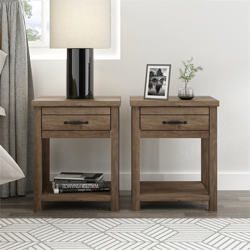 Hillsdale Milligan Wood Nightstand with 1 Drawer and Shelf Set of 2 Knotty Oak