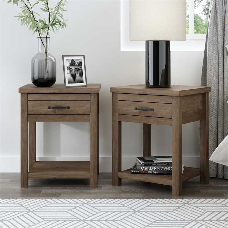 Hillsdale Milligan Wood Nightstand with 1 Drawer and Shelf Set of 2 Knotty Oak