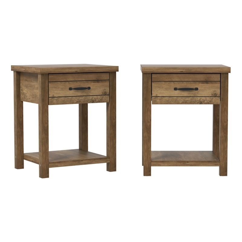 Hillsdale Milligan Wood Nightstand with 1 Drawer and Shelf Set of 2 Knotty Oak