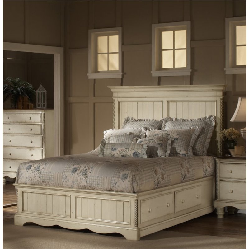 Hillsdale Wilshire Storage Panel Bed in Antique White - 1172STGBXR