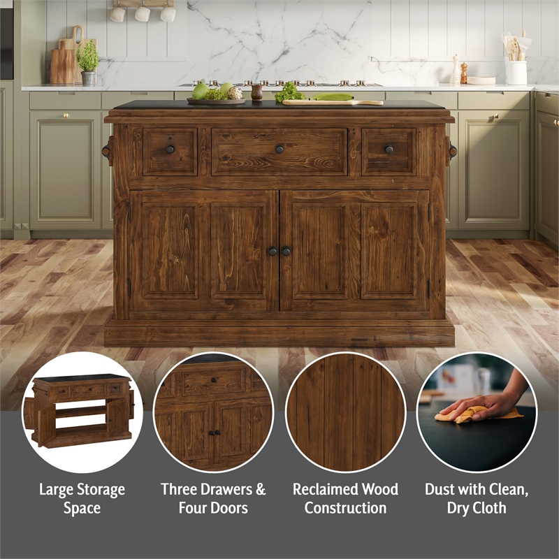 Hillsdale Tuscan Retreat Granite Top Kitchen Island in Rustic Mahogany