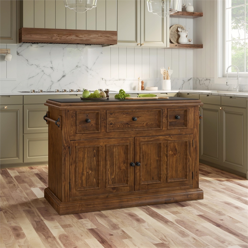 Hillsdale Tuscan Retreat Granite Top Kitchen Island in Rustic Mahogany