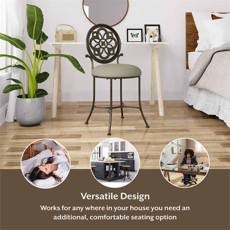 Hillsdale Furniture Marsala Metal Upholstered Vanity Stool Antique Gray