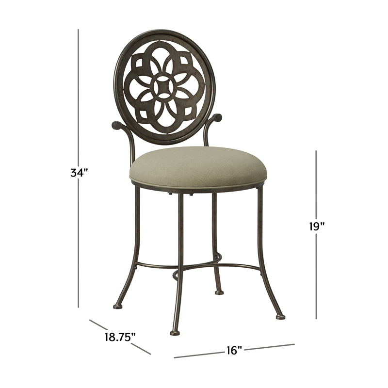 Hillsdale Furniture Marsala Metal Upholstered Vanity Stool Antique Gray
