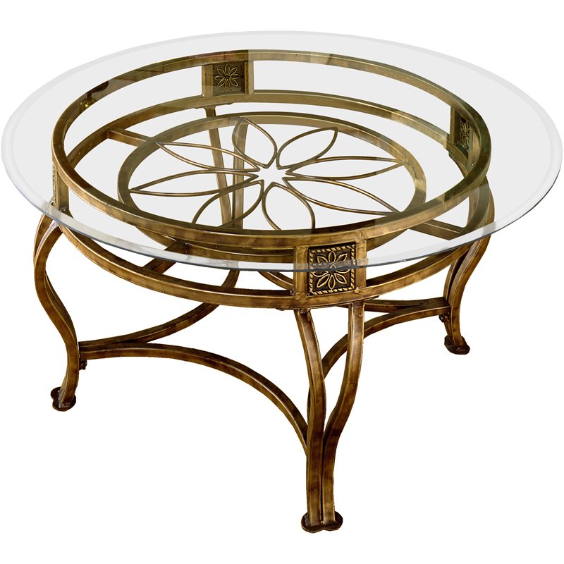 Hilale Scottsdale Round Glass Top, Round Glass Iron Coffee Table